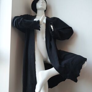 RTA Open Front Distressed Sweater Cardigan, Black, Size Small